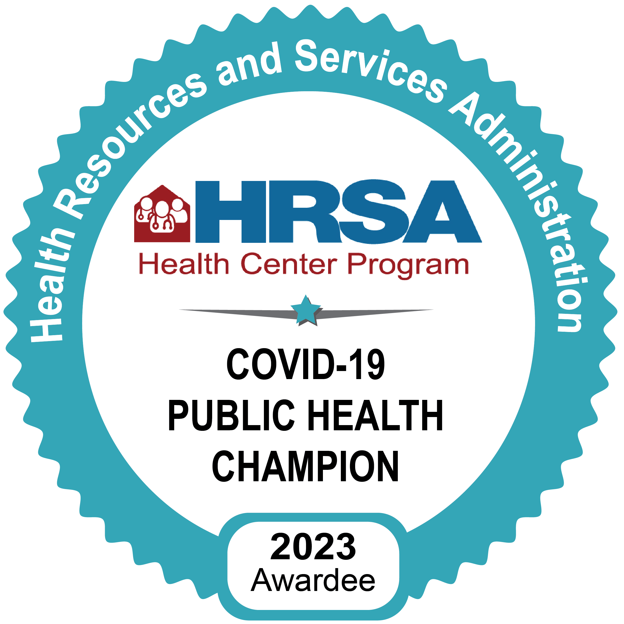 COVID 19 Champion HRSA badge 2023
